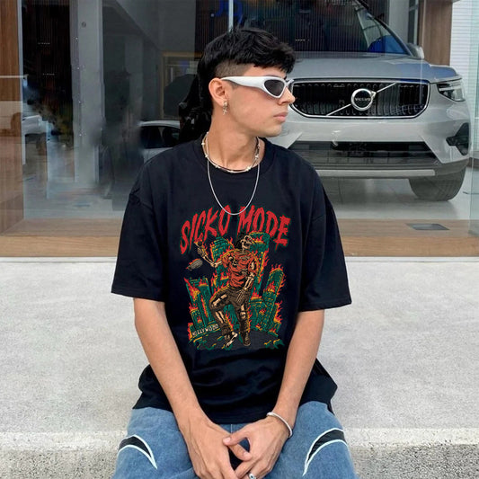 "Trend dark city destruction skull print" T-shirt