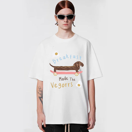 "Casual high street retro cartoon skateboard puppy" T-shirt