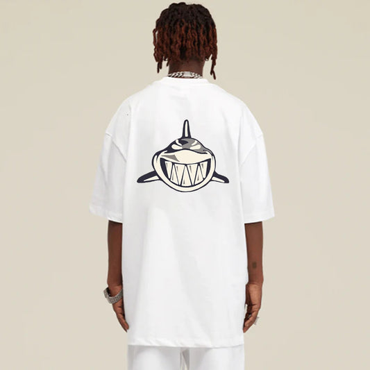 "Casual hip hop retro high street cartoon shark" T-shirt