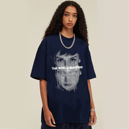 "Casual high street retro cool blur face letters" T-shirt