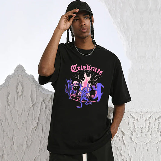 "High street casual retro cartoon frog arch fire" T-shirt