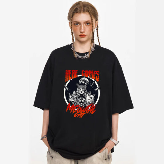 "Hip Hop Retro Cat Letters Trendy" T-shirt