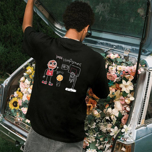 "Casual retro high street cartoon villain playing ball" T-shirt