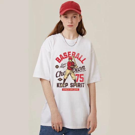 "High street casual retro cartoon baseball player" T-shirt