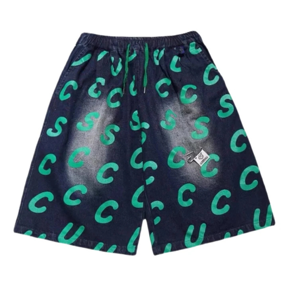 "Hip-hop Print Denim" Shorts
