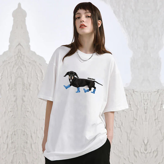 "Casual retro high street walking puppy" T-shirt