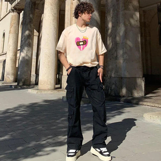 "Style trendy cartoon heart shattered bandage print" T-shirt