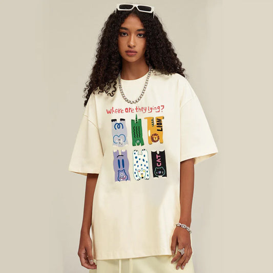 "Style trendy cartoon animal fun prints" T-shirt