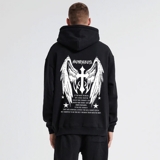 "American trend dark niche angel wings letter print" Hoodie