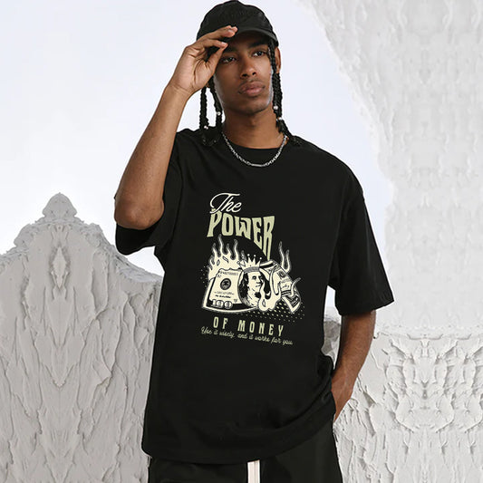 "High street casual loose cartoon burning banknotes" T-shirt