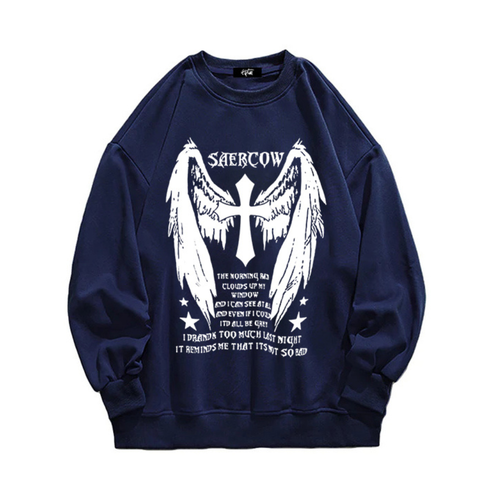 “American trend dark niche angel wings cool letter print” Sweatshirt