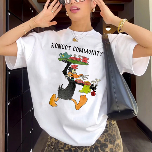 “Style trendy cartoon duck eating print” T-shirt